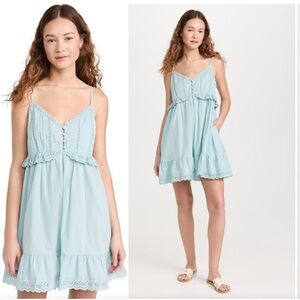 Sea New York Turquoise Embroidered Babydoll Nightgown Dress M Flowy Fairycore